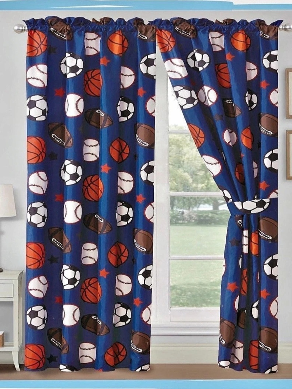 Sports Print Curtain Panels Blue & Red